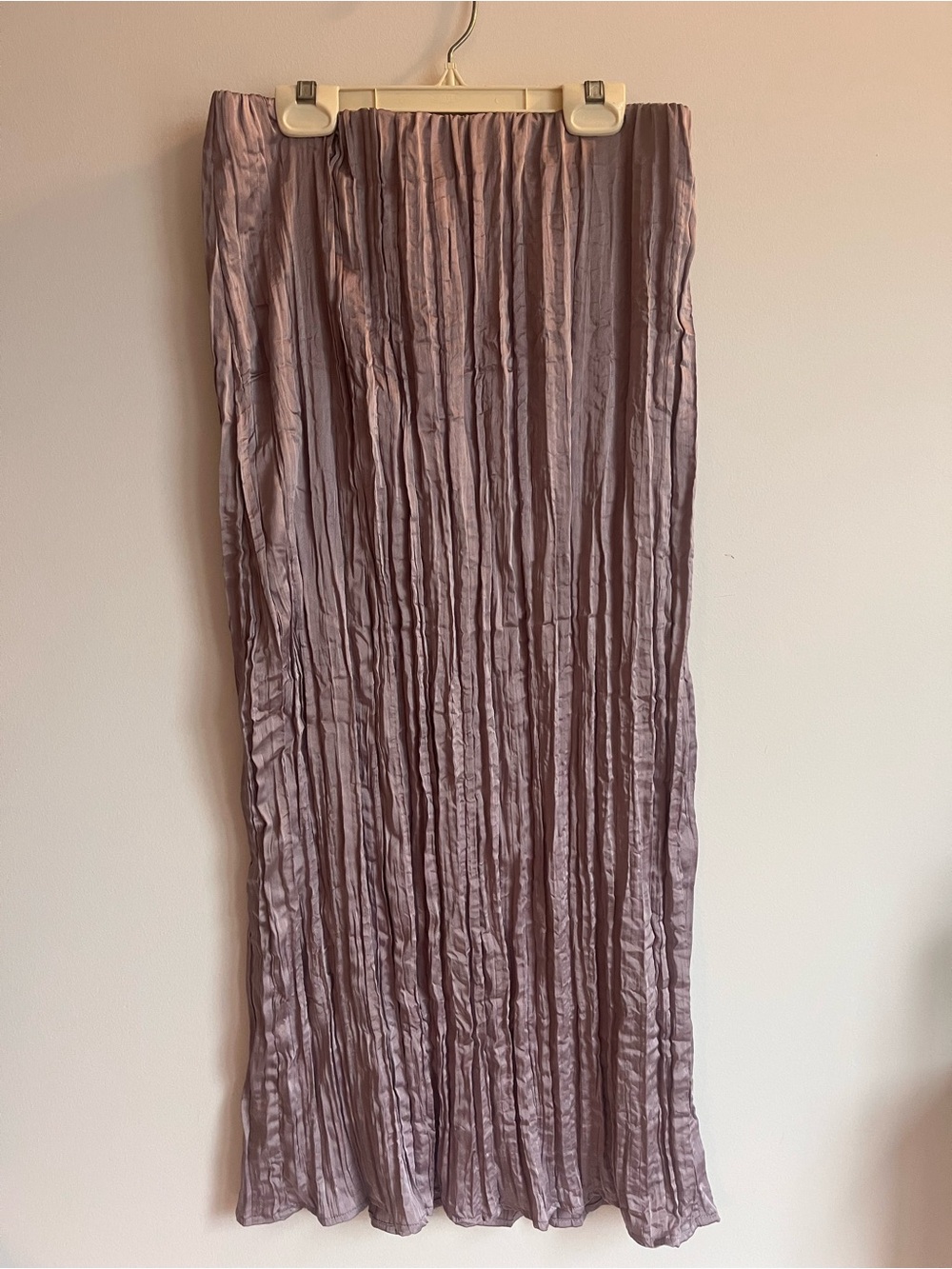 H&M Mauve Taupe Plissé Crinkle Maxi Skirt Satin Shimmer